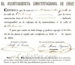 Certificación del Ayuntamiento de Cádiz (Colección particular del autor)
